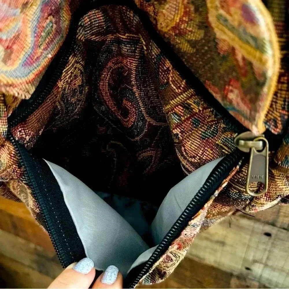 Vintage 90s L.L. Bean Ameribag Paisley Tapestry Sling Shoulder Bag Backpack - Picture 8 of 15